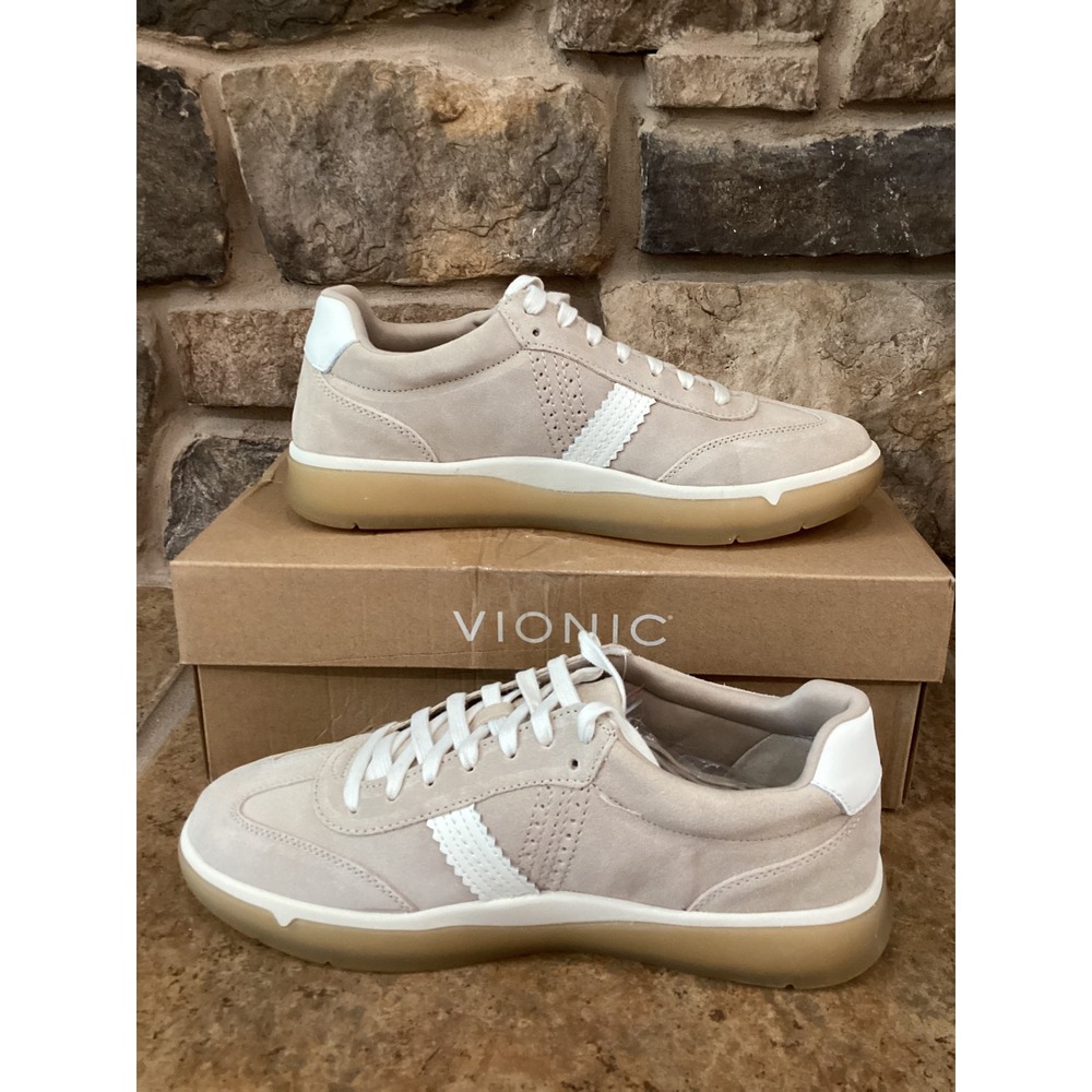 Vionic City Walk Womens Size 10 Wide Beige Suede Sneakers Low Top Gum Sole New - Picture 2 of 8
